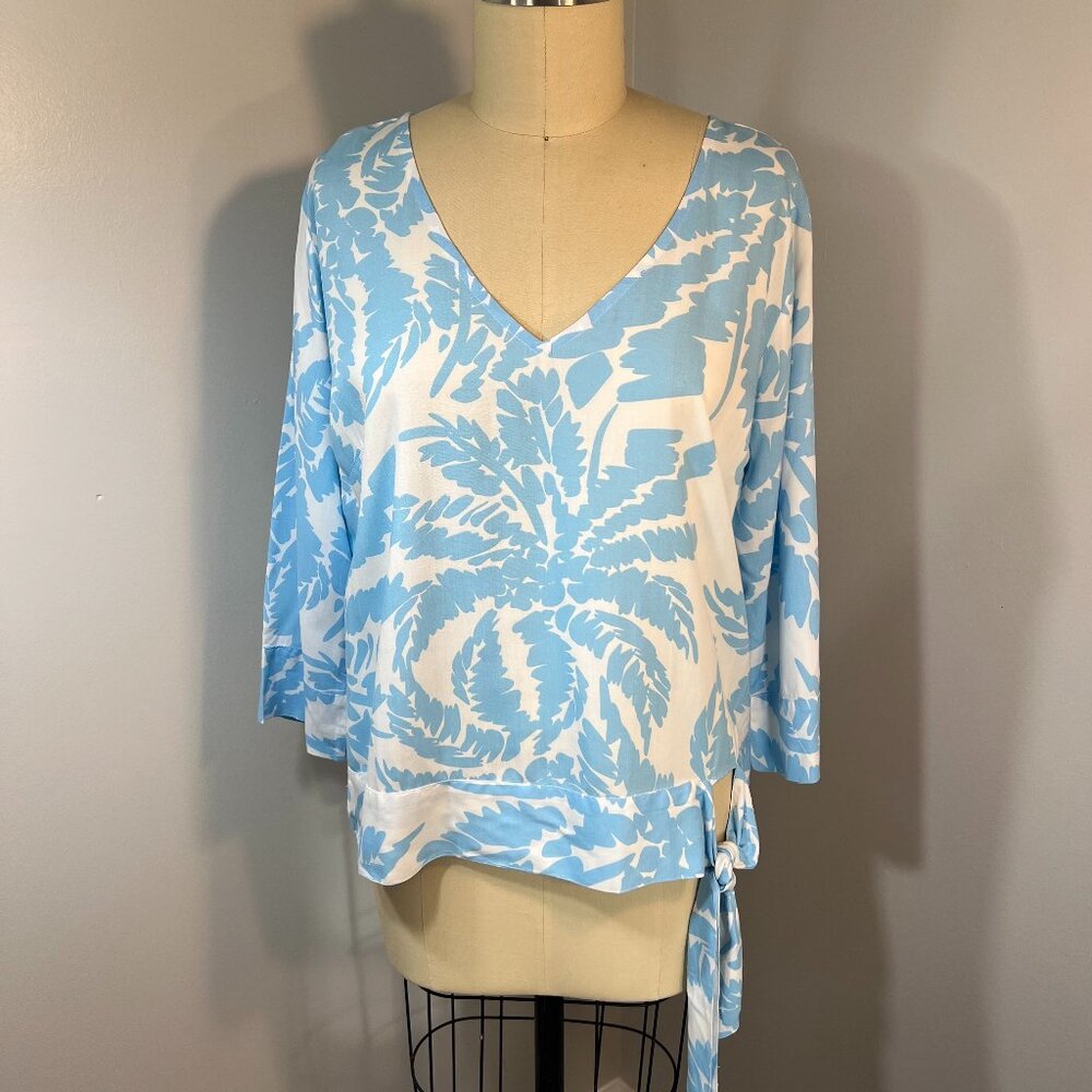 la mer luxe, XL tunic, white with blue print, 3/4 sleeve